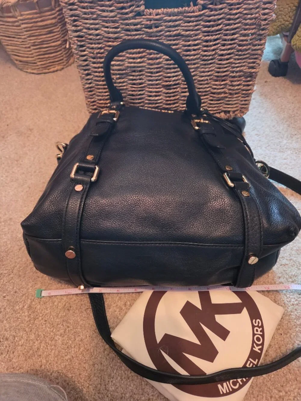 NWT & Dust Bag Black Michael kors  LG Bedford Leather Bowling Satchel Purse